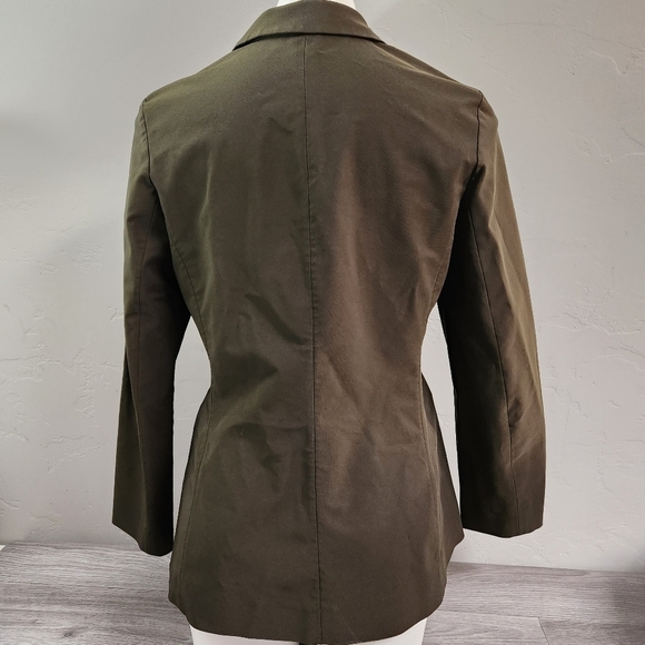 Theory‎ Sage Green Brown Blazer Top L Three Button Front Pockets - Picture 2 of 10